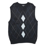 TRUST Mens Black Argyle Pattern V-Neck Chunky Knit XL Sleeveless Jumper Vest