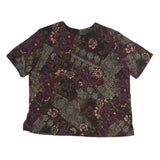 LAURA SCOTT Womens Black Burgundy Floral Printed Short Sleeve Round Neck Top L