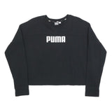 PUMA Womens Black Cotton Blend Crew Neck XS Logo Print Sweatshirt Pullover