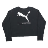 PUMA Womens Black Cotton Blend Crew Neck XS Logo Print Sweatshirt Pullover