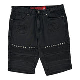 Lion Dynasty Studded Denim Shorts - 36W 12L Black Cotton