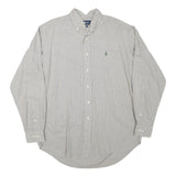 RALPH LAUREN Mens Grey & White Checked Cotton Blend Shirt L Classic Button Down