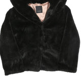 PINKO Womens Black Faux Fur Hoodie Jacket M Polyester Button Closure Soft Touch