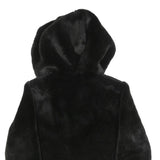PINKO Womens Black Faux Fur Hoodie Jacket M Polyester Button Closure Soft Touch