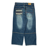 Patchwork Design Phat Farm Baggy Jeans - 38W 22L Blue Cotton