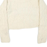 LIMITED AMERICA Womens Cream Plain Cable Knit Cargo Jumper Crew Neck Wool M