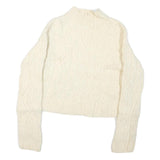 LIMITED AMERICA Womens Cream Plain Cable Knit Cargo Jumper Crew Neck Wool M