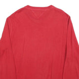 TOMMY HILFIGER Mens Red Plain Cotton Blend Jumper Crew Neck Basic Knit L Classic