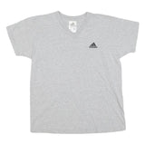 ADIDAS Womens Grey Graphic T-Shirt M Short Sleeve V-Neck Casual Cotton Blend