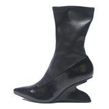 CHARLES & KEITH Womens Pointed Ankle Boots Black Leather UK 3 Stylish Heel
