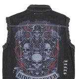 FASHION Womens Black Cotton Denim Sleeveless Jacket 3XL Distressed Biker Style