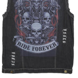 FASHION Womens Black Cotton Denim Sleeveless Jacket 3XL Distressed Biker Style