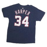 MAJESTIC Mens Blue Harper #34 Graphic T-Shirt L Short Sleeve Crew Neck Baseball