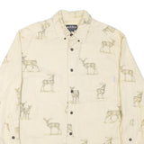 WOOLRICH Mens Cream Shirt M Cotton Blend Printed Deer Pattern Long Sleeve