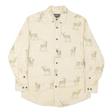 WOOLRICH Mens Cream Shirt M Cotton Blend Printed Deer Pattern Long Sleeve