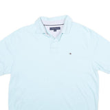 TOMMY HILFIGER Mens Light Blue Short Sleeve Plain Polo Shirt L Cotton Classic