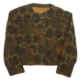 Womens Brown Paisley Button Jacket M Woven Classic Cropped Stylish