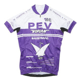 Womens White & Purple Cycling T-Shirt L Short Sleeve Zip Collar Branded Graphic