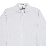 TOMMY HILFIGER Mens White & Grey Striped Shirt M Classic Fit Button Down Collar