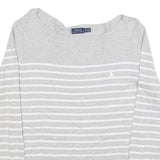 POLO RALPH LAUREN Womens Grey & White Striped Plain Crew Neck Basic Knit Jumper