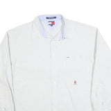 TOMMY HILFIGER Mens White & Grey Striped Shirt XL Cotton Blend Classic Fit Long