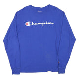 CHAMPION Mens Blue Long Sleeve Crew Neck Logo Graphic T-Shirt M Cotton Blend