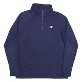 CHAMPION Womens Blue Half Zip Sweatshirt M Cotton Blend Casual Pullover