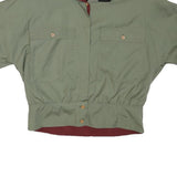 JENNY Womens Green & Black Casual Button Jacket M Nylon Plain Short Sleeve