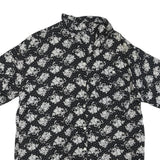 Womens Black & White Floral Printed Blouse Short Sleeve Collared S Polyester