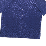 Womens Blue Silk Printed Top Short Sleeve V-Neck UK 14 Button Front Elegant