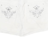 EARL JEAN Womens Shorts White UK 12 W32 Cotton Blend Studded Embellished