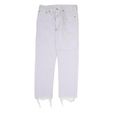 LEVI'S 501 Womens Jeans White Regular Straight Denim W30 L28 Frayed Hem Button