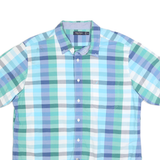 NAUTICA Mens Blue Green Check Shirt XL Cotton Blend Short Sleeve Casual