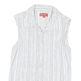 TEDDY'S Womens White Striped Sleeveless Shirt Button Neck S Cotton Blend Top