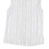 TEDDY'S Womens White Striped Sleeveless Shirt Button Neck S Cotton Blend Top
