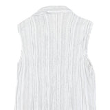 TEDDY'S Womens White Striped Sleeveless Shirt Button Neck S Cotton Blend Top