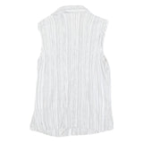TEDDY'S Womens White Striped Sleeveless Shirt Button Neck S Cotton Blend Top