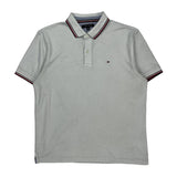 Tommy Hilfiger Striped Polo Shirt - XL White Cotton