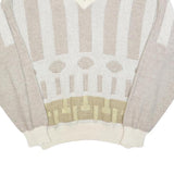 MONTE CARLO Mens Beige & Cream Patterned Jumper V-Neck Basic Knit L Cotton Blend