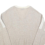 MONTE CARLO Mens Beige & Cream Patterned Jumper V-Neck Basic Knit L Cotton Blend