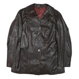 MOKIBA Womens Brown Leather Jacket L Button Closure Classic Fit Plain