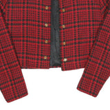 Womens Red & Black Check Cropped Jacket S Polyester Blend Checked Crop Elegant