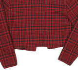 Womens Red & Black Check Cropped Jacket S Polyester Blend Checked Crop Elegant