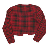 Womens Red & Black Check Cropped Jacket S Polyester Blend Checked Crop Elegant