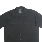 DICKIES Mens Black Cotton Blend Workwear Shirt L Button Front Pocket Casual