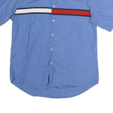 TOMMY HILFIGER Mens Blue Red White Button-Down Shirt M Cotton Short Sleeve