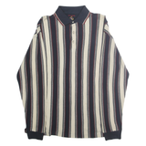 IVY CREW Mens Navy & Cream Striped Long Sleeve Polo Shirt L Cotton Casual
