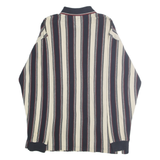 IVY CREW Mens Navy & Cream Striped Long Sleeve Polo Shirt L Cotton Casual