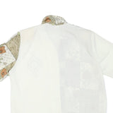 Womens White & Beige Floral Printed Polyester Shirt Short Sleeve Collared XL