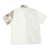 Womens White & Beige Floral Printed Polyester Shirt Short Sleeve Collared XL